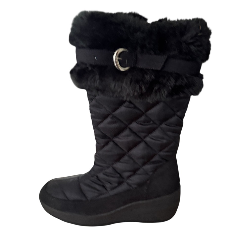 Canyon River Blues Womens Black Quilted Faux Fur Wedge Winter Boots Size 10M